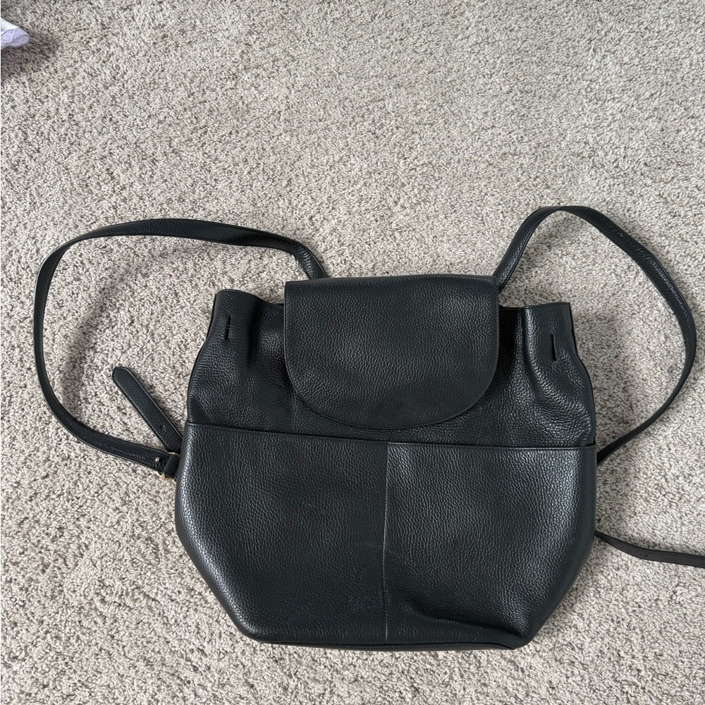 Cuyana Black Pebbled Leather Backpack